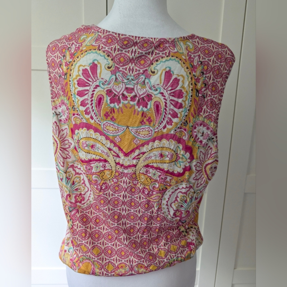 Hale Bob Floral Paisley Sleeveless Jersey V-neck Tie Top-L- - Picture 4 of 10